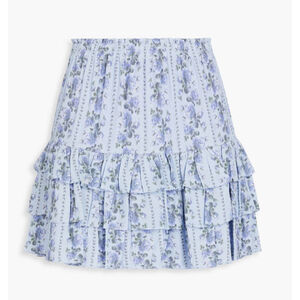 LoveShackFancy Bitsy Tiered Floral Print Crepe Mini Skirt Size S